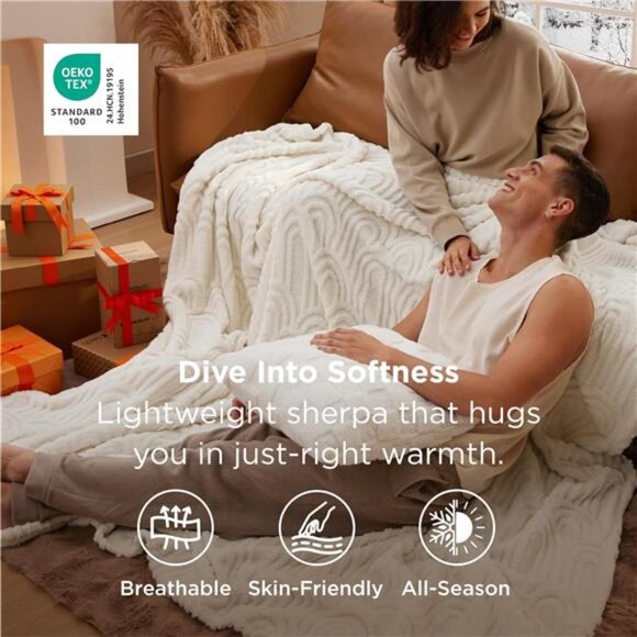 Throw Blankets for Women - Soft Cozy Cute Blanket for Couch, Fuzzy Fleece - Picture 4 of 7